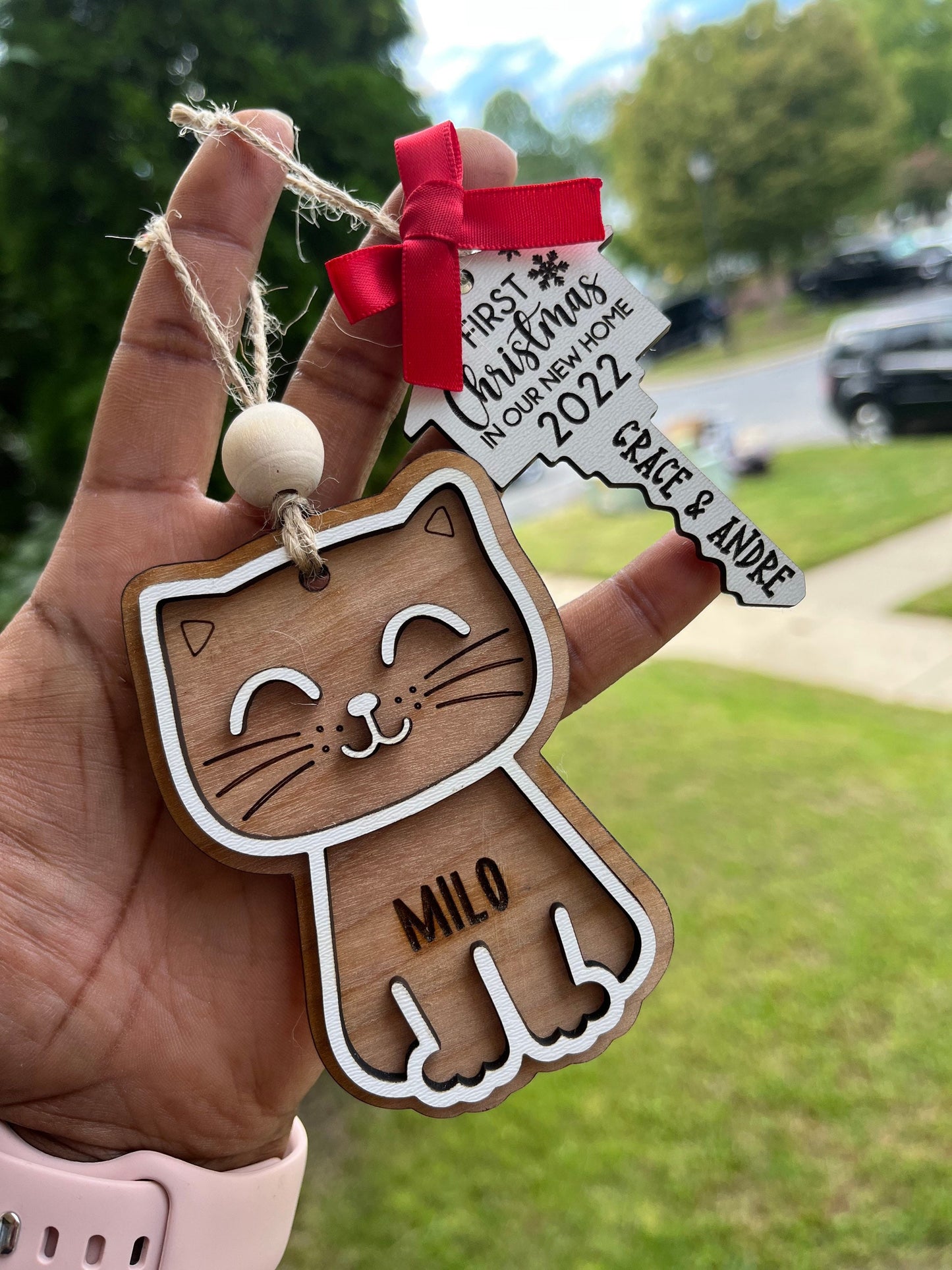 Engraved cat ornament