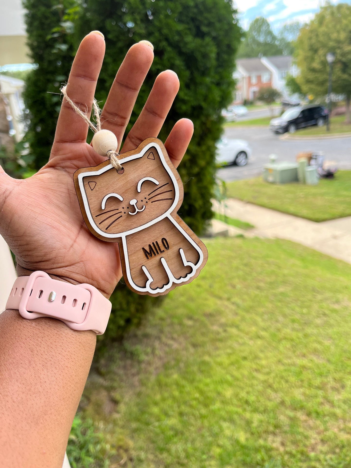 Engraved cat ornament