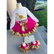Load image into Gallery viewer, Dinosaur Ribbon Trimmed Tutu Set WITH anklets
